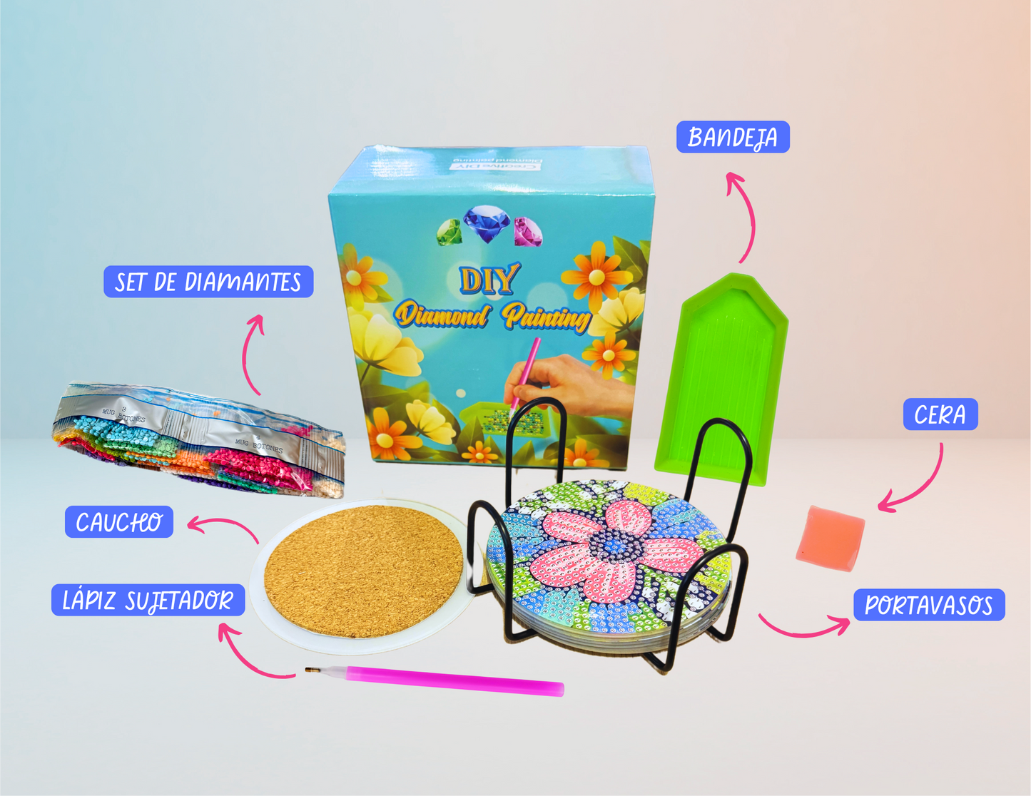 Portavasos flores- Kit por Diamantes