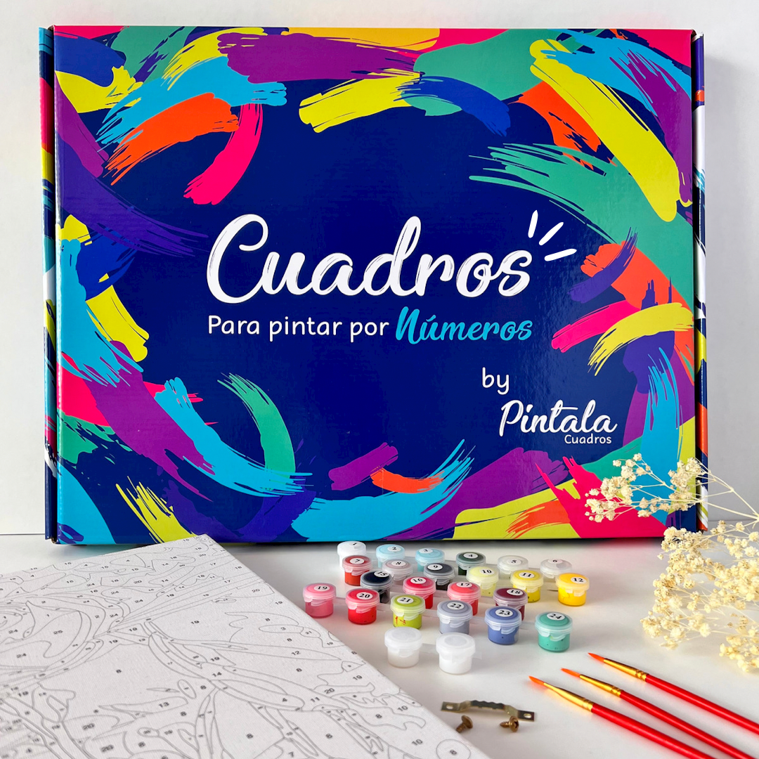 Kit de pintura por números Brasil con 12 pinturas, pinceles y lienzo pre-impreso colorido.