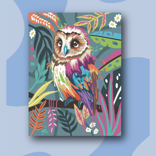 Buho Rosado   - Kit de Pinturas por Números 30x40cm - Nivel Intermedio