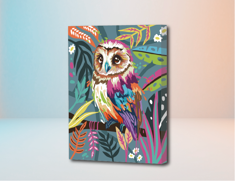 Buho Rosado   - Kit de Pinturas por Números 30x40cm 10% POR VACACIONES DESCUENTO - TU PEDIDO SERA ENVIADO A PARTIR DEL 9 DE ENERO