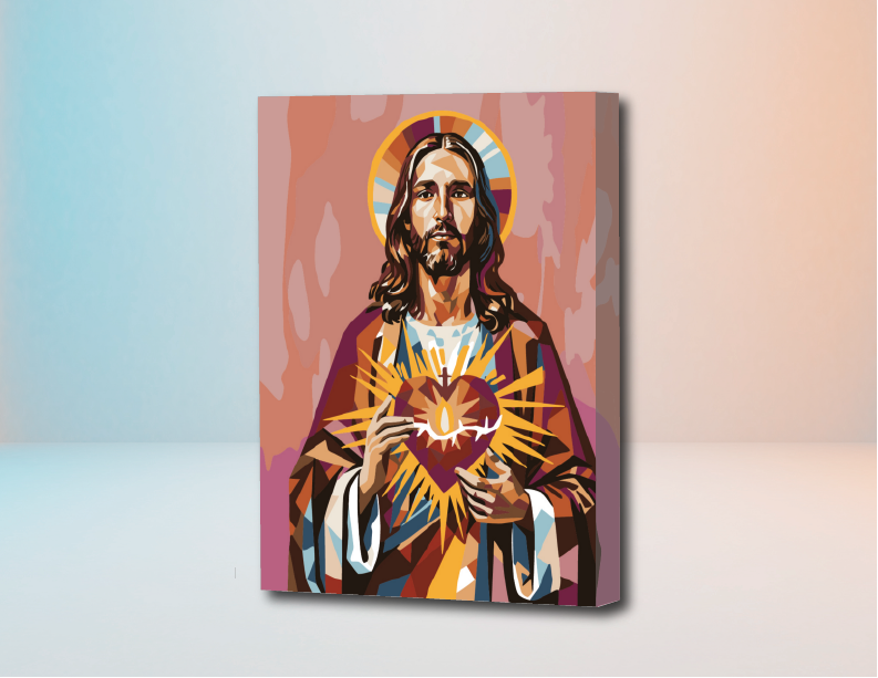 Sagrado Corazón  - Kit de Pinturas por Números 10% POR VACACIONES DESCUENTO - TU PEDIDO SERA ENVIADO A PARTIR DEL 9 DE ENERO