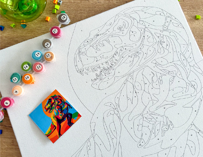 40% DE DESCUENTO - Dinosaurio - Kit de Pinturas por Números Para Niños - Nivel Para Principiantes